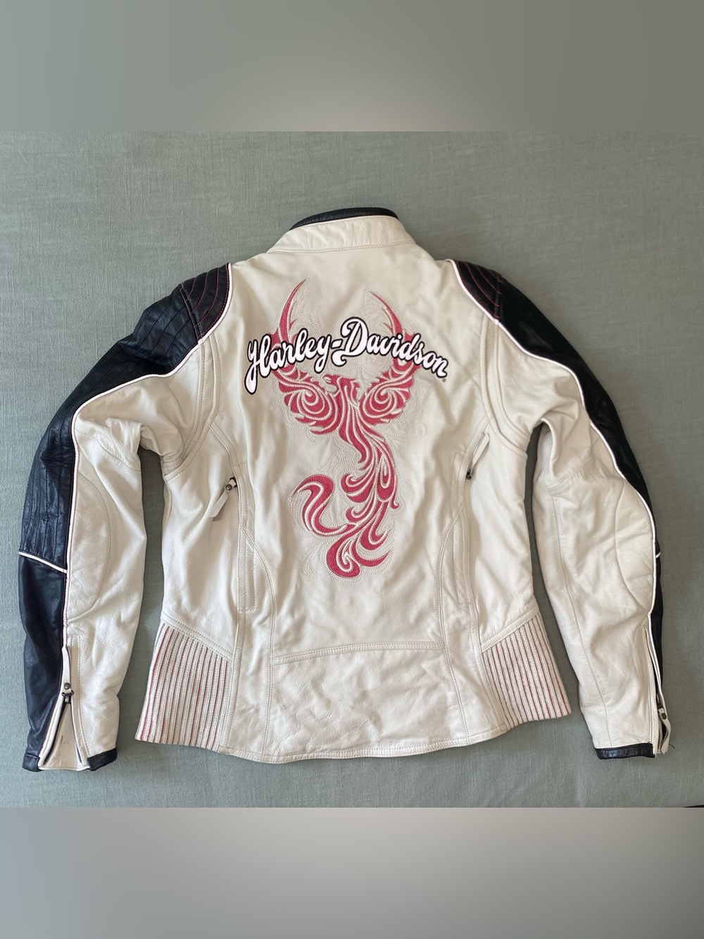 Harley-Davidson Women's “Spirited Eagle” White and Pink Leather Jacket